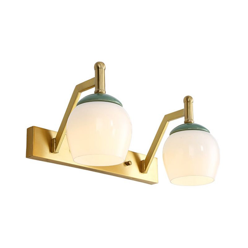 2/3 Lights Vanity Lamp Traditional Bubble Frosted Glass Sconce Light Fixture in Brass for Bathroom