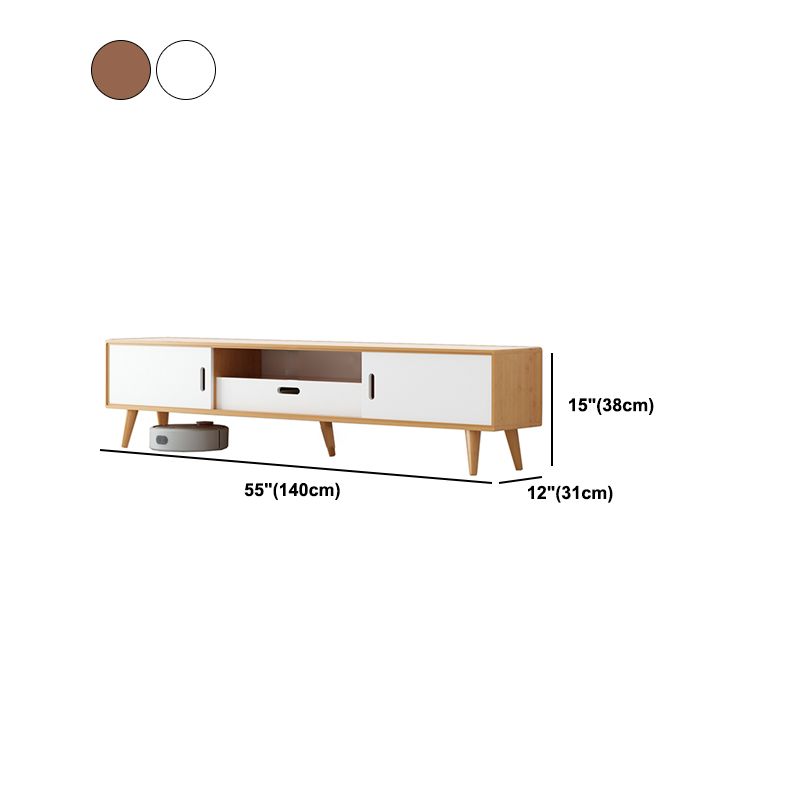 Modern TV Stand with 4 Legs , Solid Wood TV Stand Console with with Sliding Storage