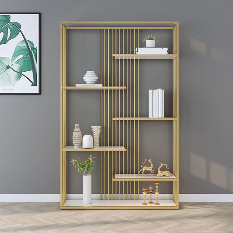 Gold and Black Etagere Book Shelf Vertical Open Home Bookshelf with 6 Shelves