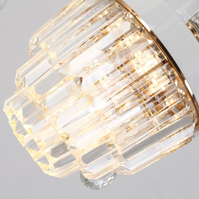 Prism Glass Cup Hanging Light Kit Contemporary 3/6/8 Lights White Chandelier Lamp with Cone Crystal Shade