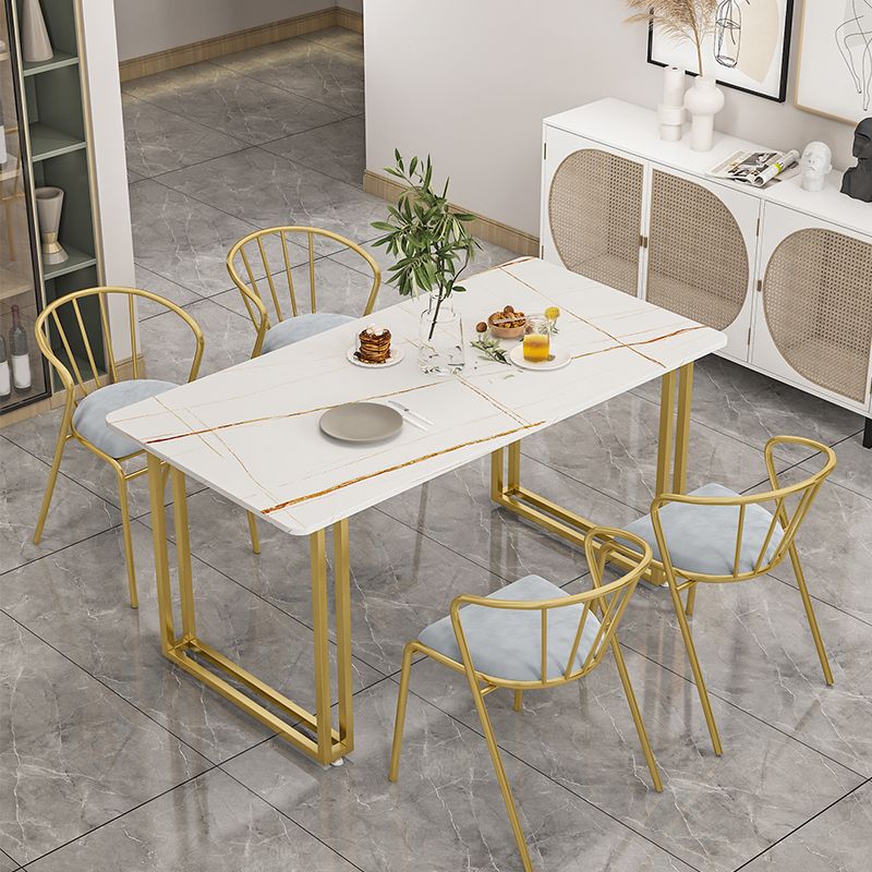 Glam Dinette Set with Gold Metal Frame 1/5/7 Pieces Stone Top Dining Table Set