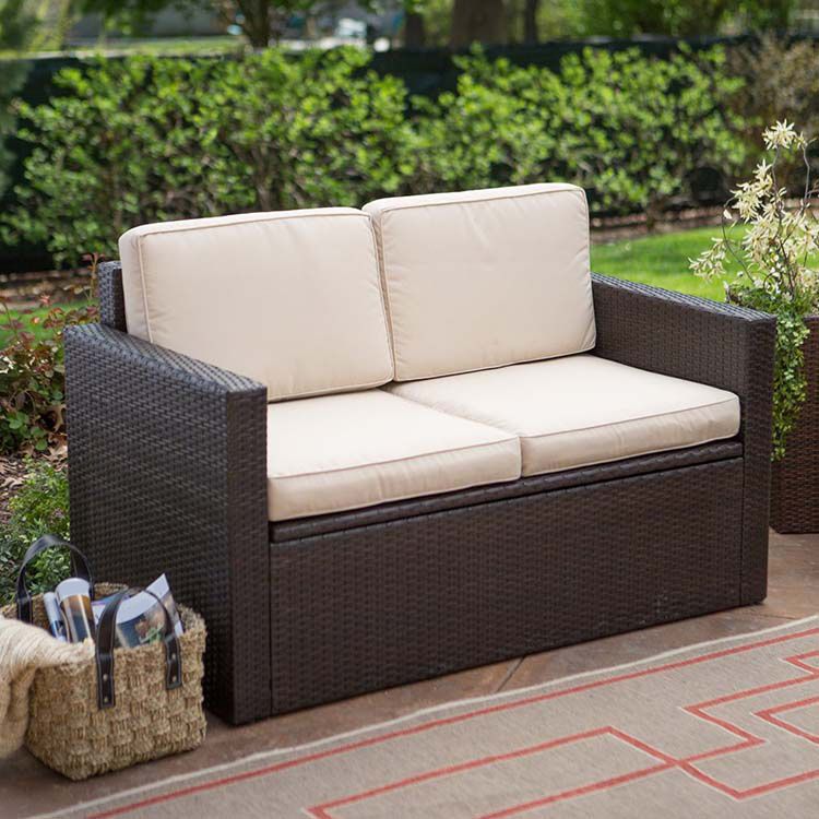 Contemporary Rattan Outdoor Sofa UV Resistant Patio Sofa with Cushion