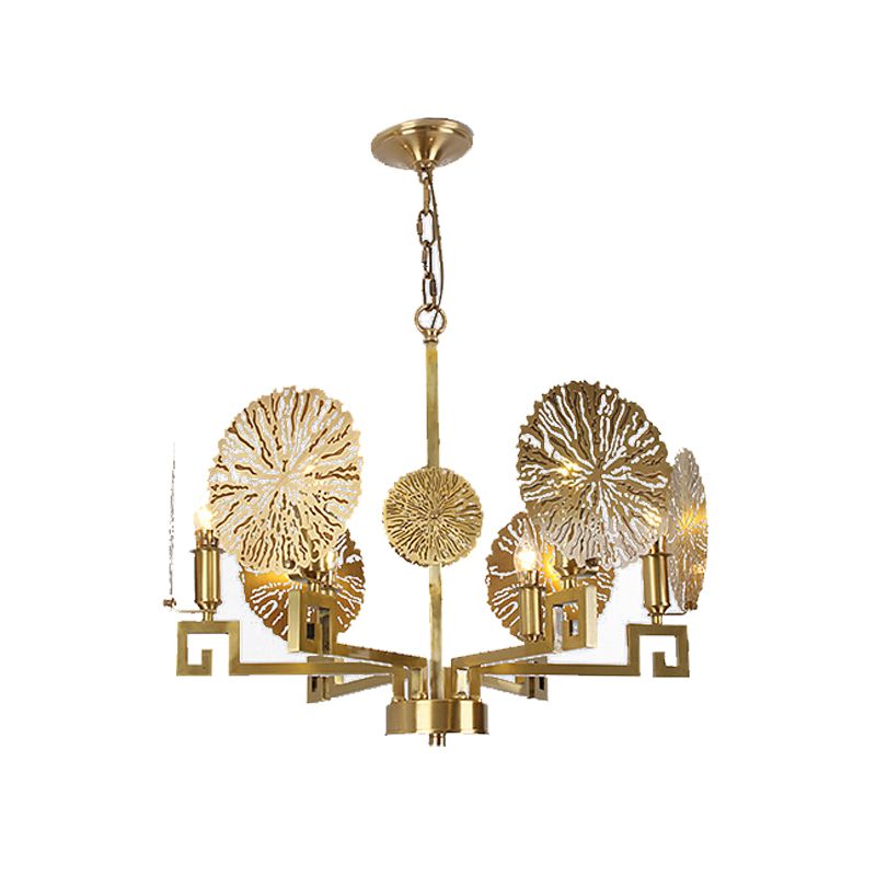 Metal Gold Chandelier Light Fixture Lotus 6/8/10 Lights Colonialism Down Lighting Pendant