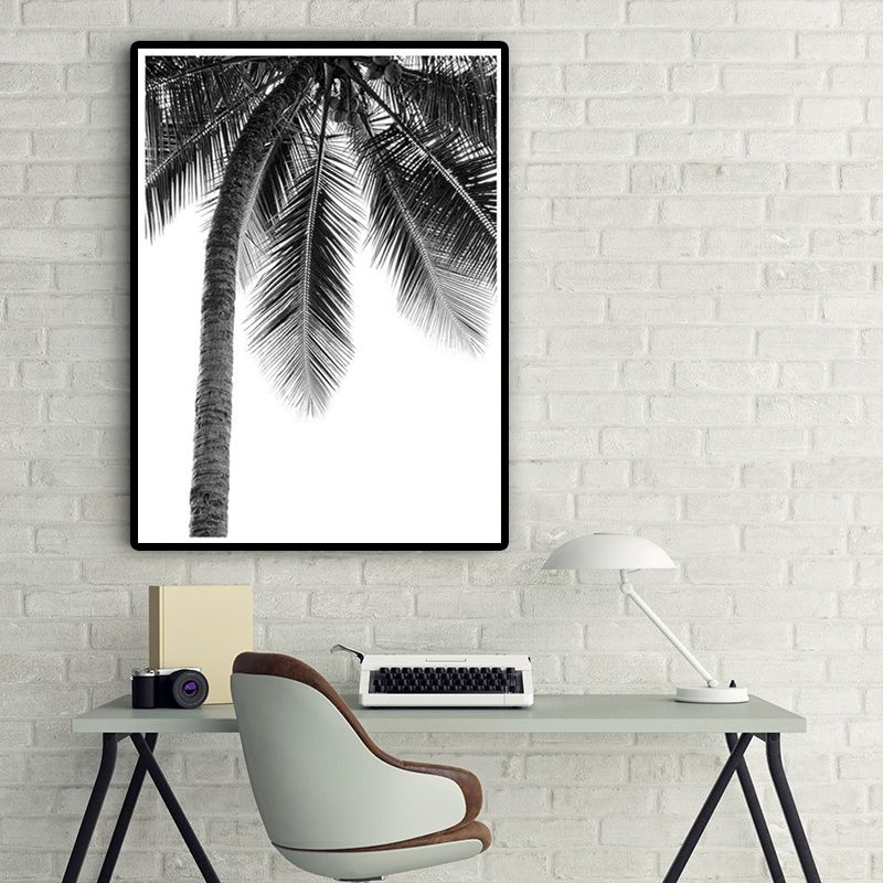 Coconut Tree Painting Gray Canvas Wall Art Decor Textured, Multiple Sizes Options