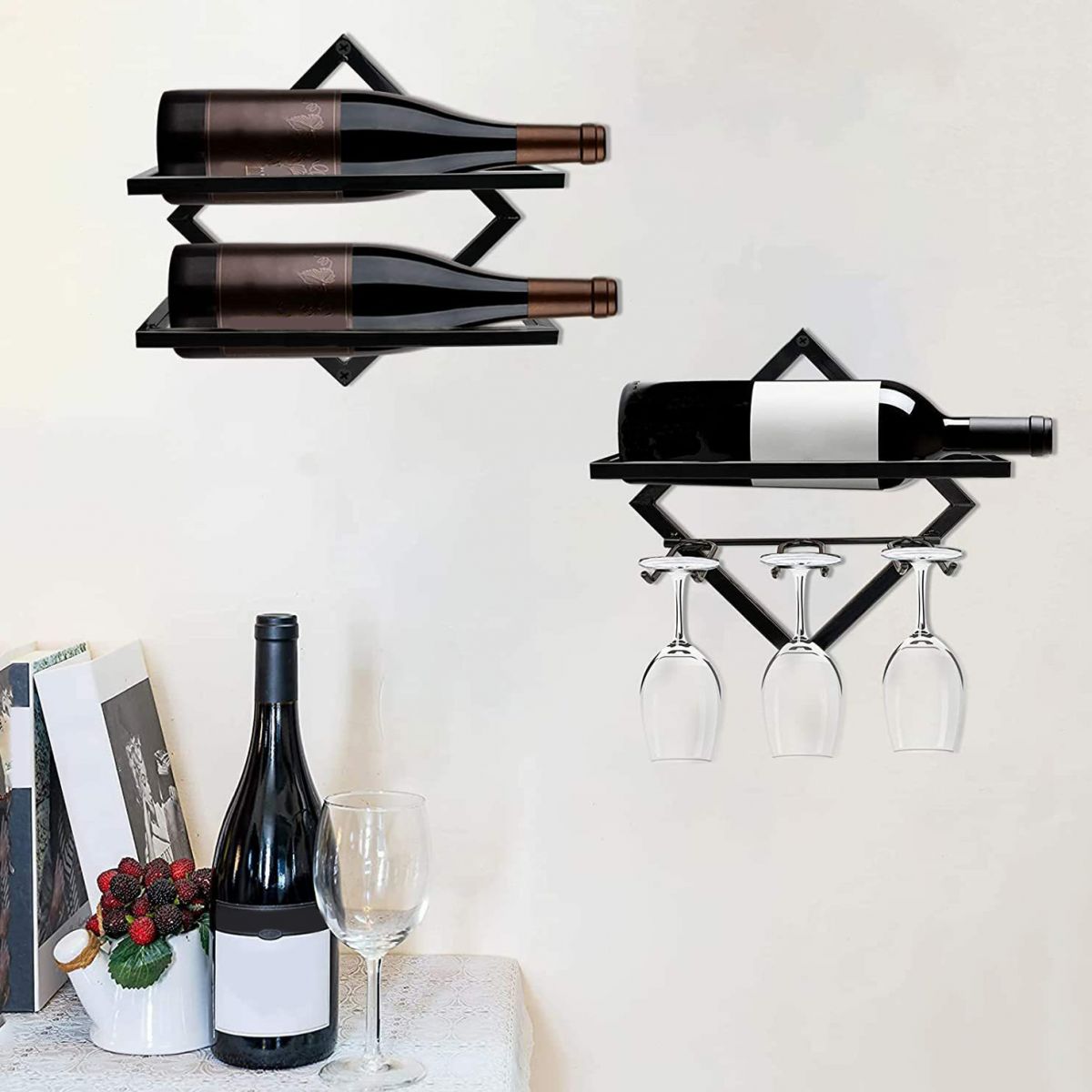 Metal Wall Mounted Wine Rack Contemporary Wine Holder for Living Room