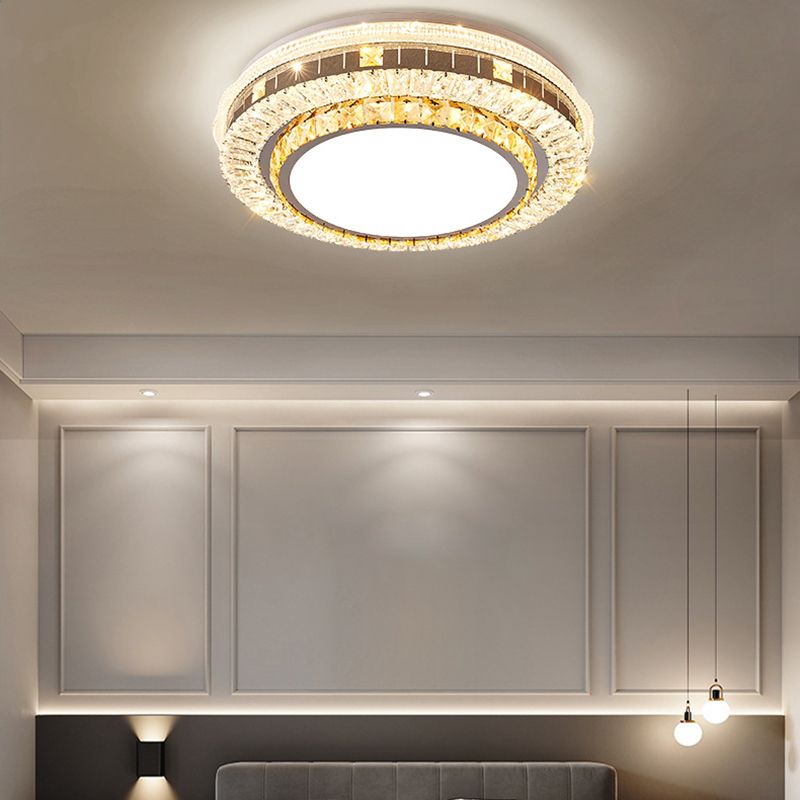 Modern Round Crystal Flush Mount Stainless Steel Ceiling Flush Light Fixture