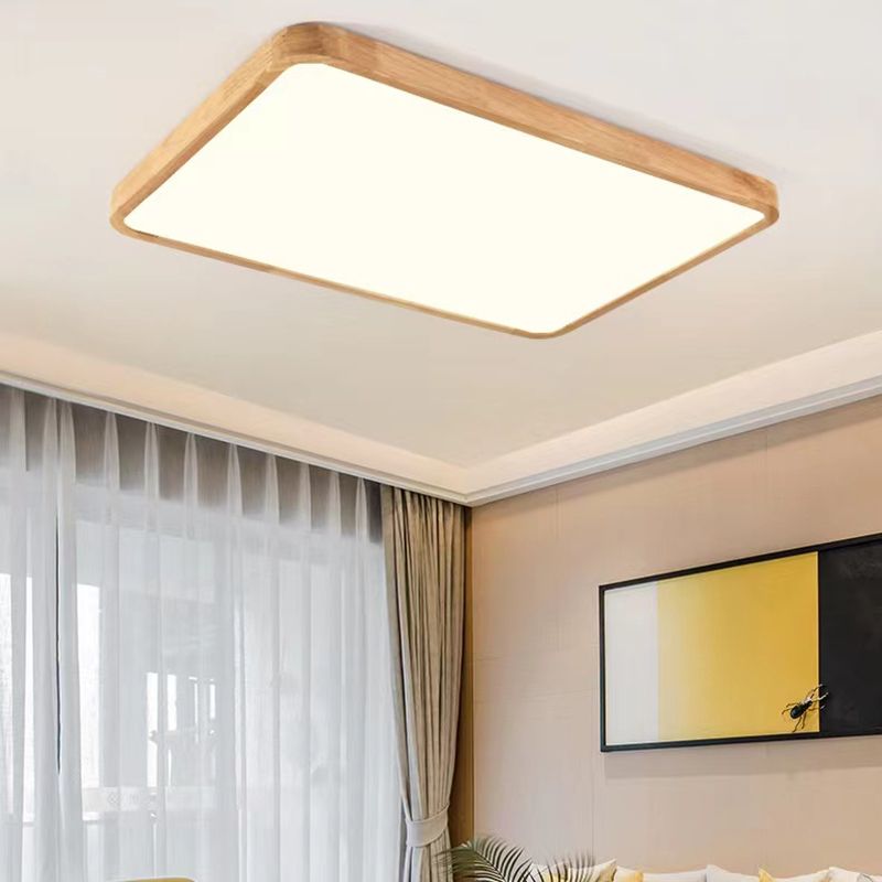 LED Modern Wood Flush Mount Geometric Shape Ceiling Light with Acrylic Shade for Study