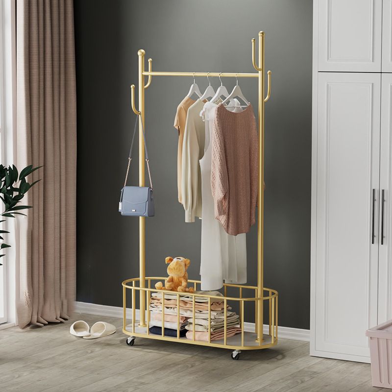 Coat Rack Contemporary Metal Hooks Champagne Hall Tree With Basket Storage