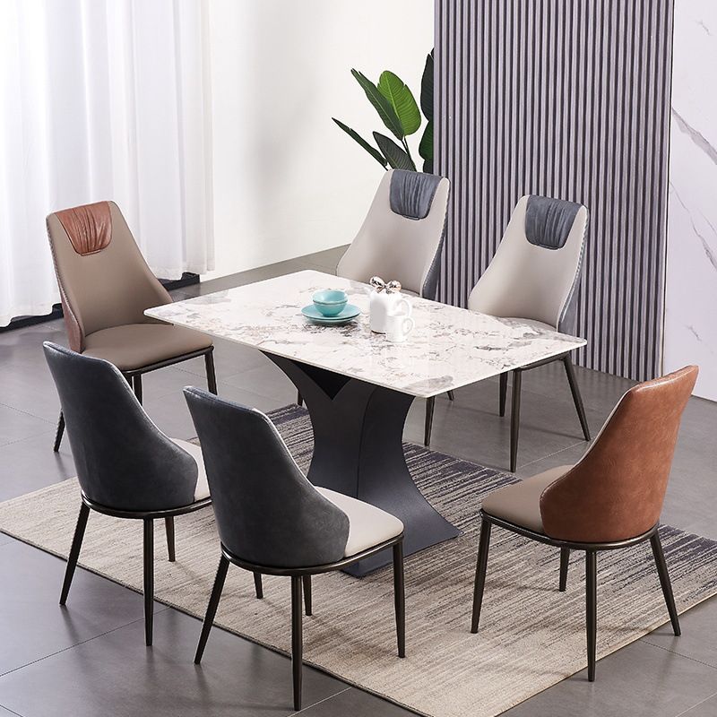 Modern Metal Wingback Side Chair Leather Dining Chairs with Black Legs