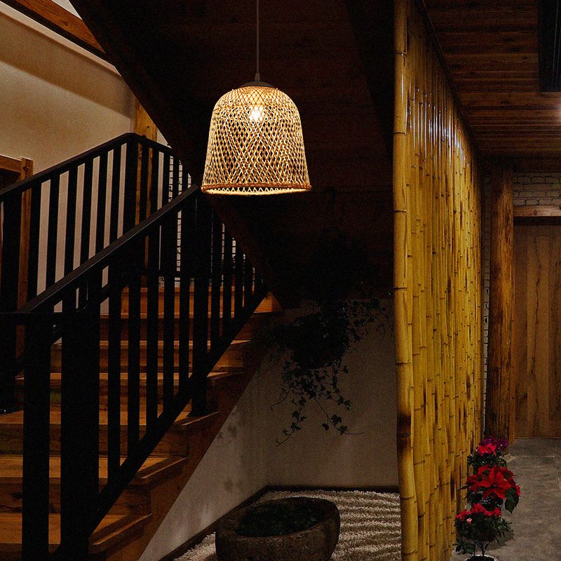 Bell Restaurant a ciondolo a sospensione Bamboo Bulb a bulbo singolo Sospensione Luce in legno