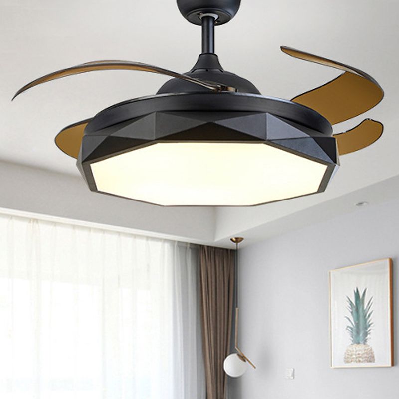 Faceted Metal Semi Flush Mount Lighting Modern 18.5" Wide LED Pendant Fan Lamp with 4 Blades