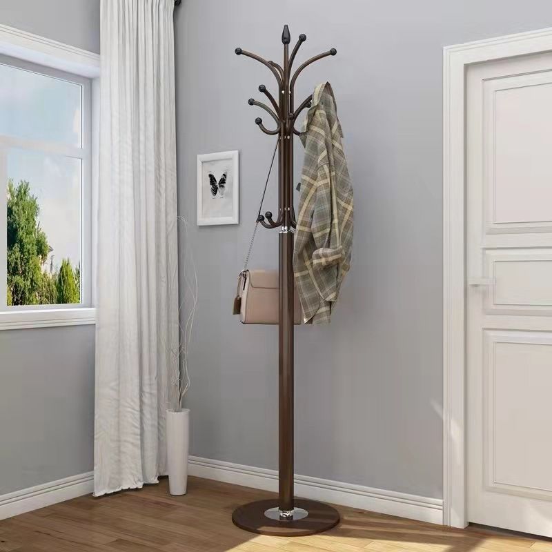 White Metal Single Pole Marble Base Hall Tree Entry Hall Tree with Hooks