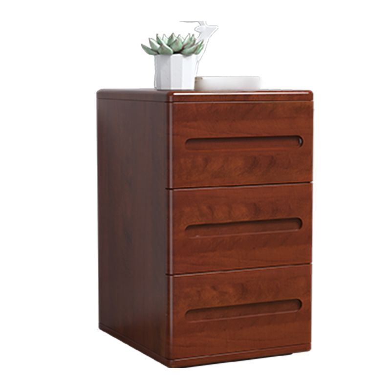 3-Drawer Solid Wood Nightstand Rubber Wood Modern Bedside Cabinet