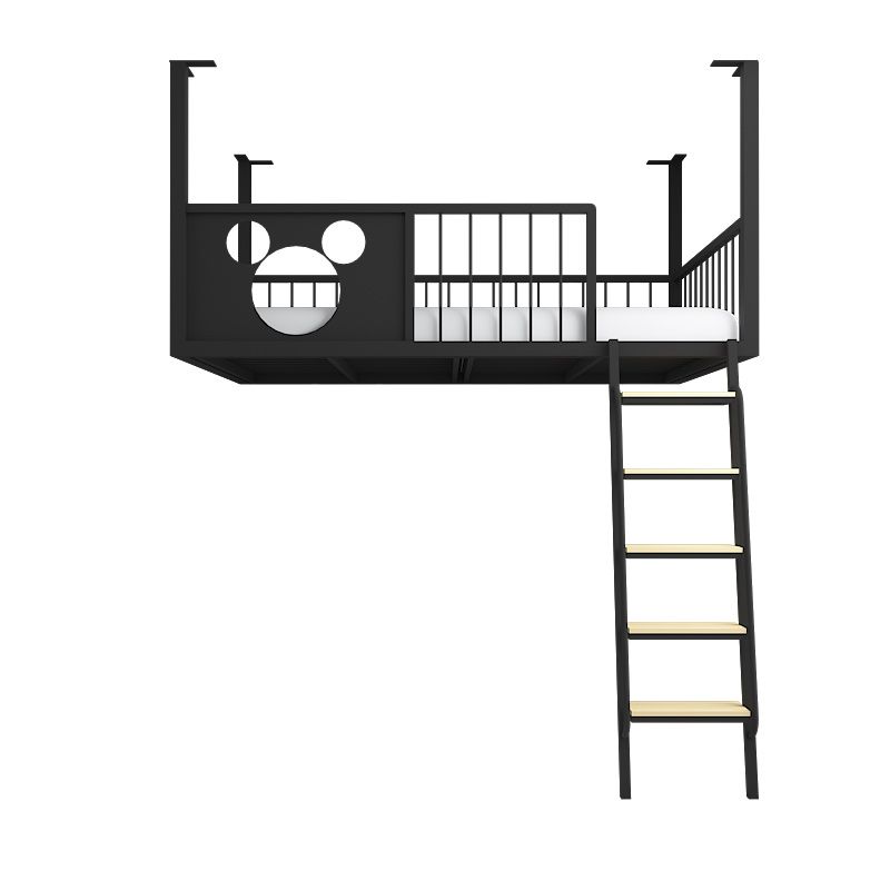 Metal Loft Bed Scandinavian White/Black Kids Bed with Built-In Ladder and Guardrail