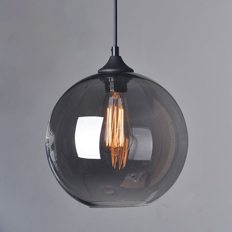 Industrial Vintage Single Pendant Light Wrought Iron Globe Hanging Lamp with Glass Shade