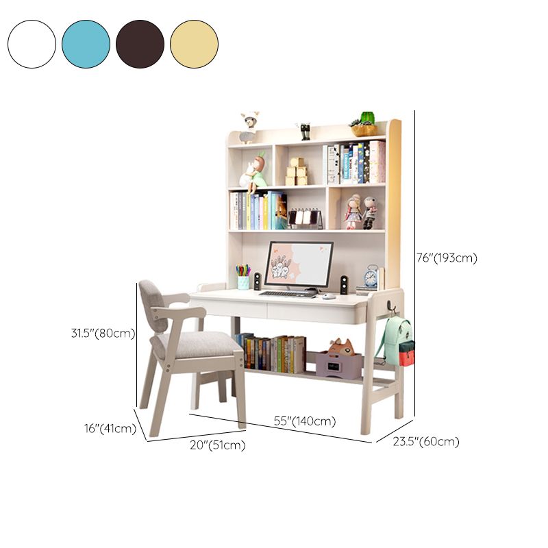 Solid Wood Home Study Desk with Storage Drawer with Bookshelf Adjustable