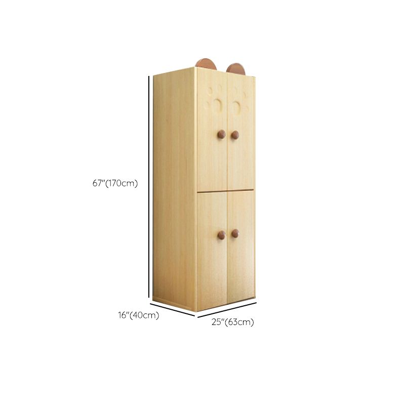 Solid Wood Kids Closet Modern Light Wood Wardrobe Closet with Garment Rod