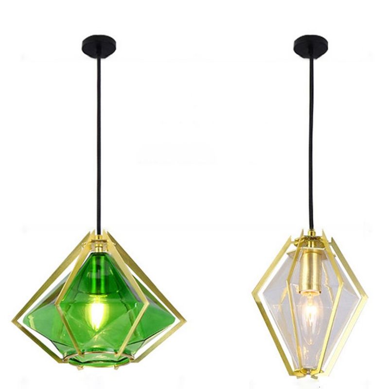 Geometry Shape Glass Hanging Ceiling Light Modern Style 1 Light Pendant Light