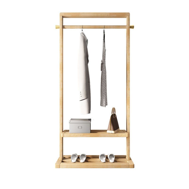 Modern Wood Hall Tree Hanging Rail Storage Shelving and Hooks Coat Hanger