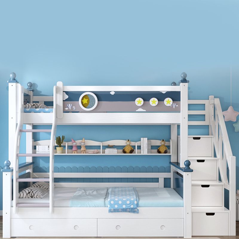 Contemporary Solid Wood Blue Dollhouse Storage with Guardrail Kids Bed