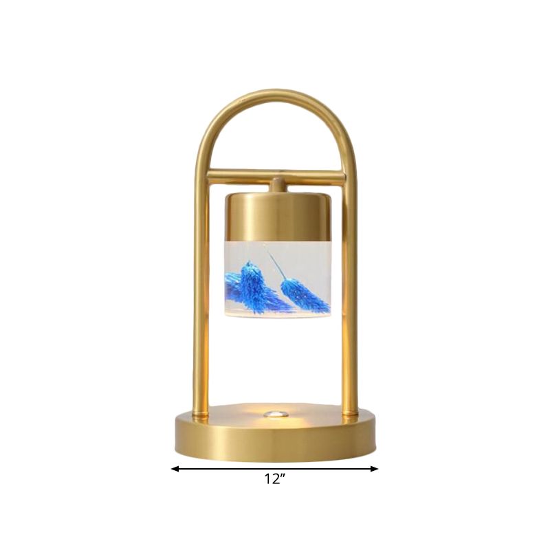 Gold Column Table Lamp Simplicity Clear Glass LED Desk Light with U-Shaped Metal Frame