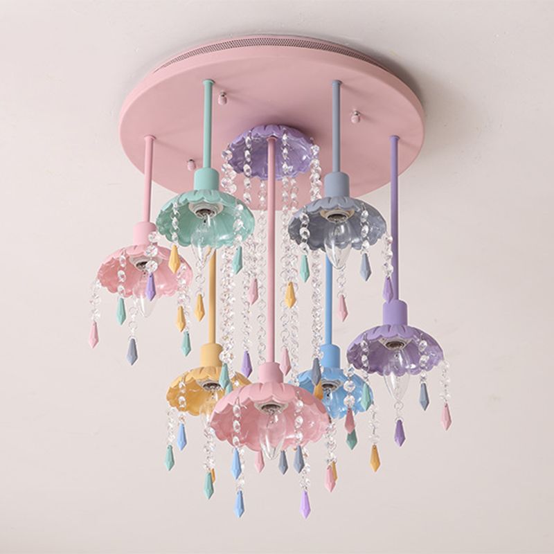 Umbrella Glass Pendant Lighting Fixture Macaron Pink Hanging Pendant Light for Kids Bedroom