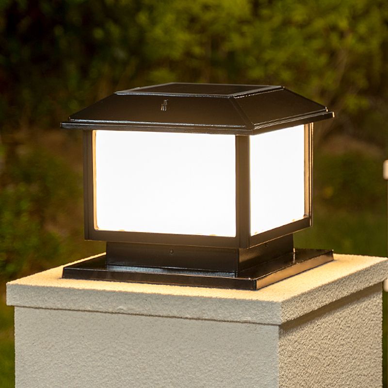 Acrylic Rectangular Shade LED Post Light Vintage Courtyard Solar Powered Landscape Lamp