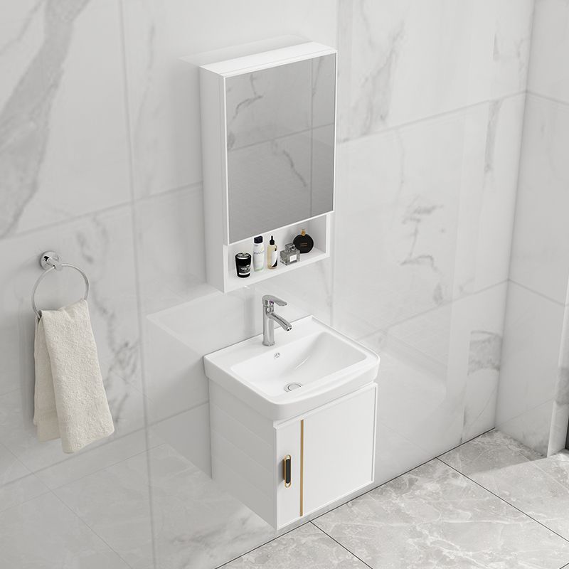 Modern Wall-mounted White Sink Ceramic Faucet Drawers Vanity Set with Mirror