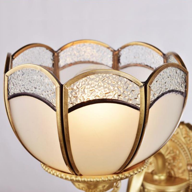 6 lichten kroonluchter hanglamp koloniale slaapkamer plafond suspensie licht in goud met bowl frosted glazen schaduw