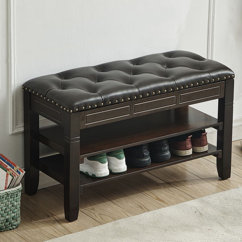 14" W Rectangle Seating Bench Cushioned Shoe Storage Entryway Bench