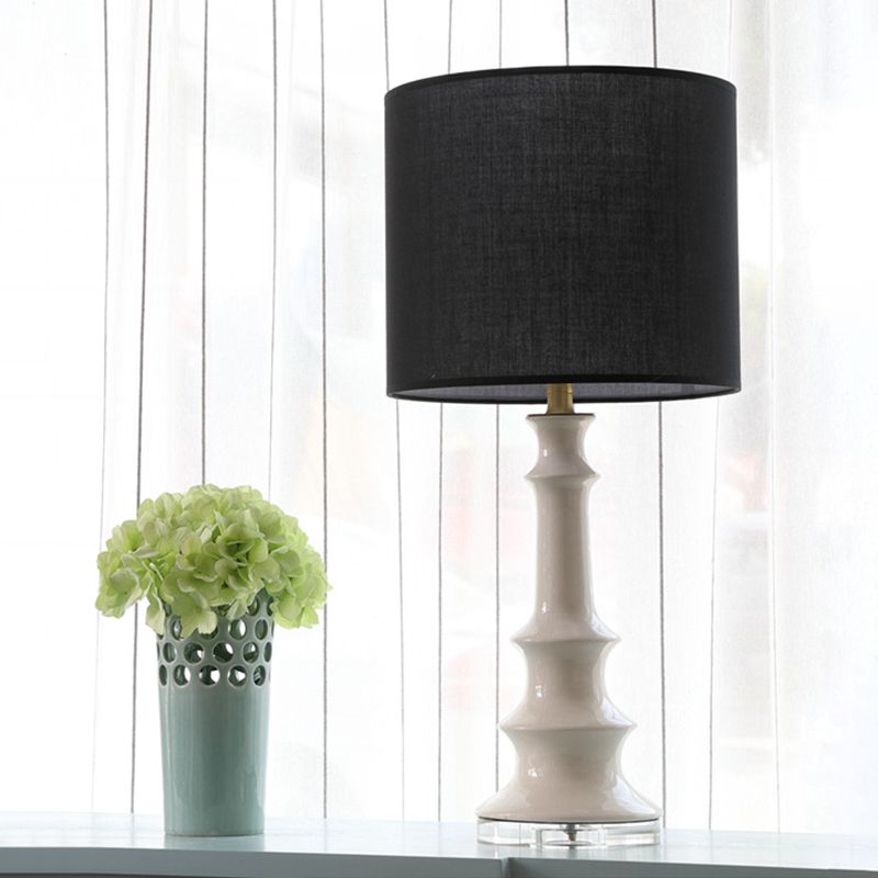 Straight Sided Shade Nightstand Lamp Contemporary Fabric 1 Head Reading Light in Black