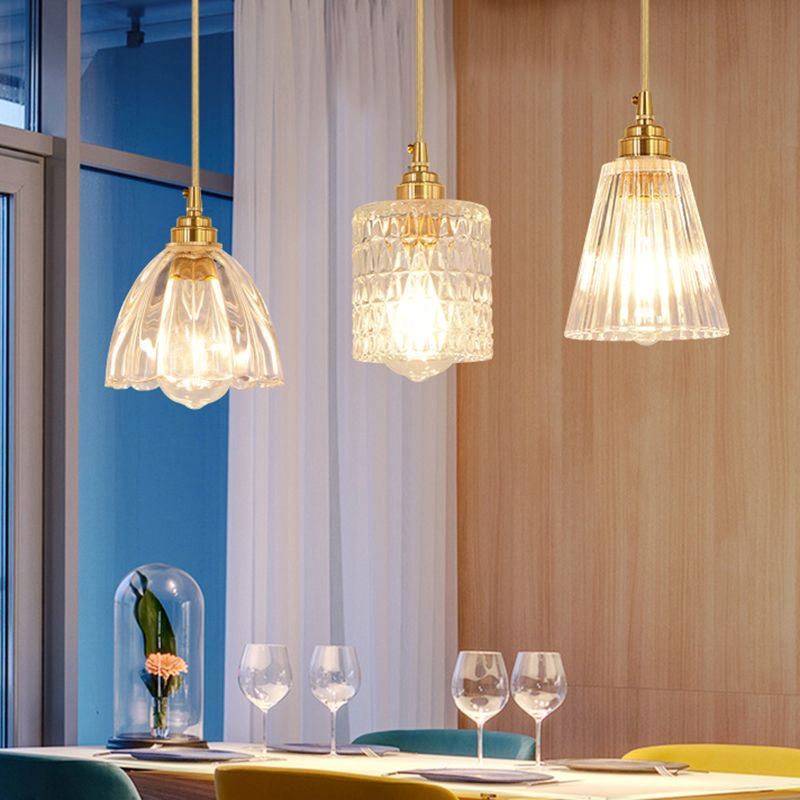 Brass Glass Hanging Light Fixture Industrial Single Pendant Lights for Restaurant