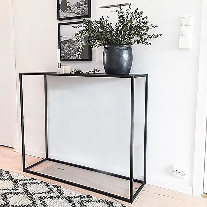 Contemporary Iron Rectangle Storage End Table with Shelf Frame Console Table