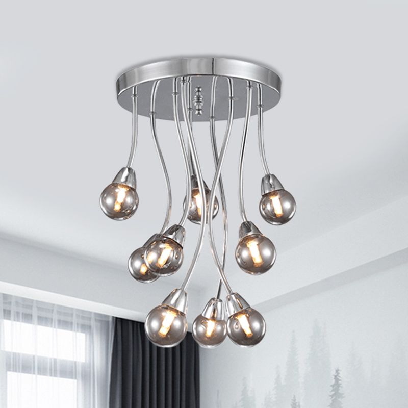 Bubble Bedroom Ceiling Mount Chandelier Smoke Grey Glass 9/20-Head Modernist Semi Flush Light in Chrome