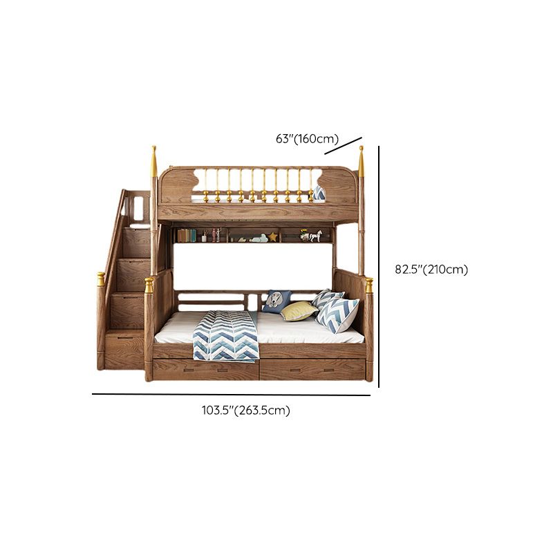 Traditional Brown No Theme with Guardrail Storage Mattress Kids Bed