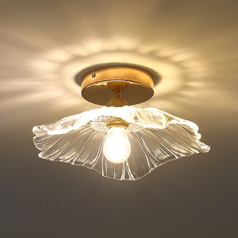 Wavy Shape Semi Flush Mount Modern Style Glass 1 Light Flush Ceiling Light in Clear