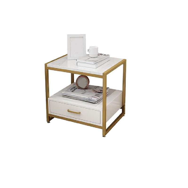 Metal and Wood Bedside Cabinet Modern Minimalist Open Bedside Table with Legs