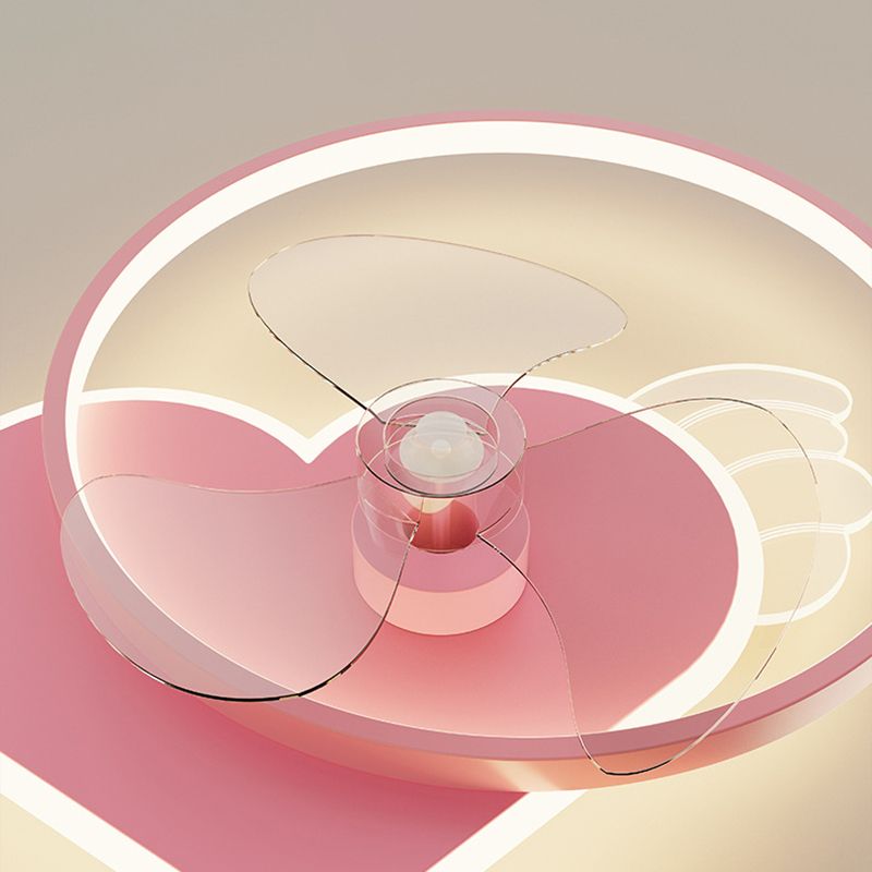 3-Blade Children Ceiling Fan Pink LED Fan with Light for Foyer