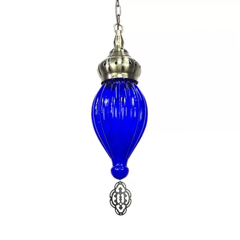 Droplet traditionnelle lampe suspendue bleu / vert / taupe Verre côtelée 1/4 Bulbes Suspension Lumière pour chambre