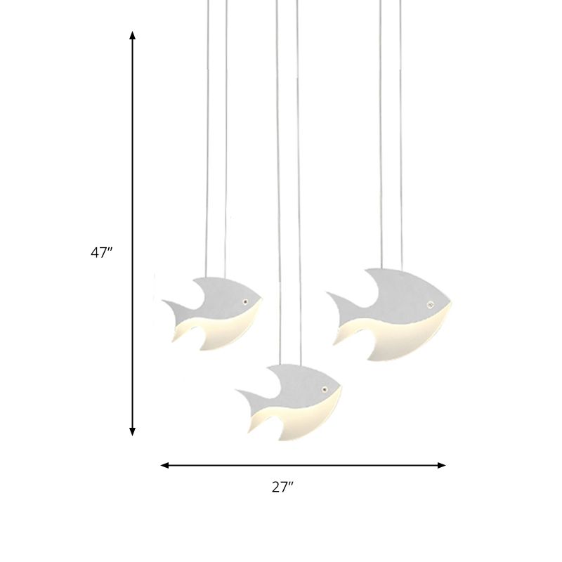 Metal Pendant Light White, Linear Hanging Fixture with Cord And Fish Design for Kids Bedroom Modern Style