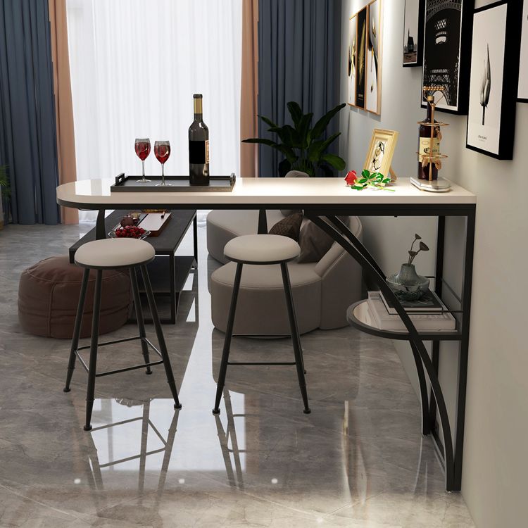 Modern White Wood Bar Table with Specialty Table Top Black Pedestal Table - 42" H