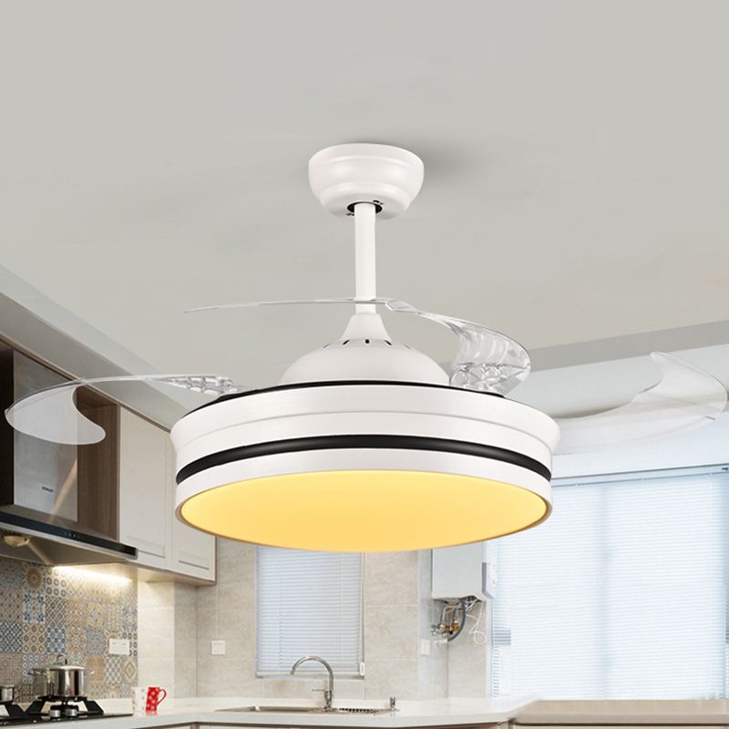 42" Wide Metal White Pendant Fan Light Ring LED Modern Semi Mount Lighting for Living Room, 4 Clear Blades