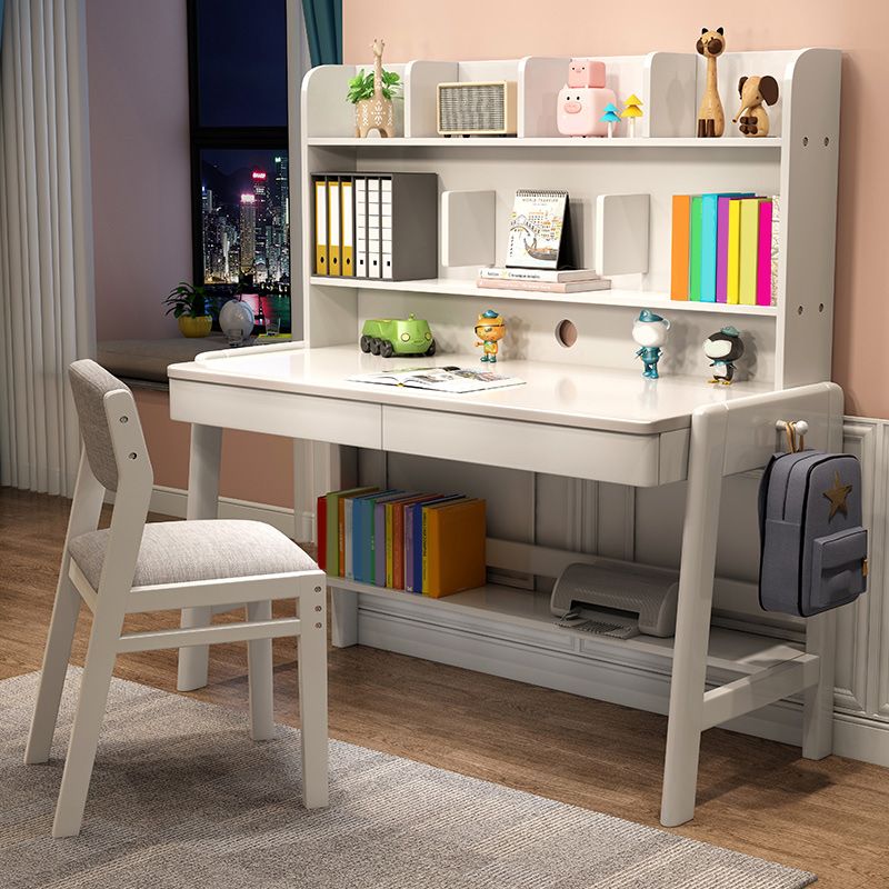 Contemporary Student Table with Side Storage Hook and Storage Shelves