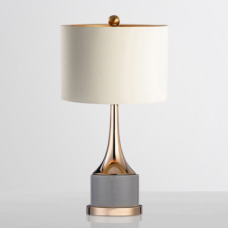 Trumpet Flared Nightstand Light Nordic Marble Single Antiqued Gold Table Lamp with Fabric Shade