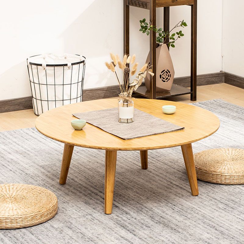 Round Wooden Coffee Table Four Legs Cocktail Table in Natural