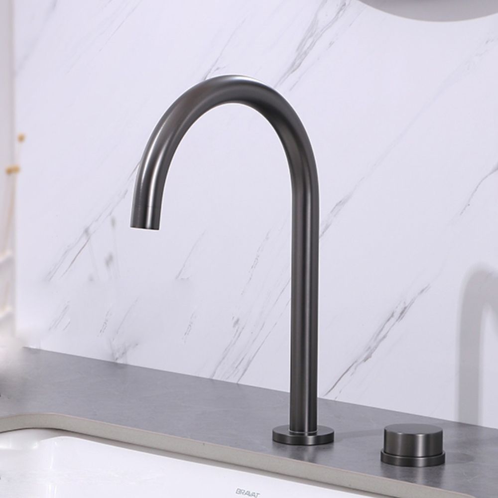 Modern Widespread Sink Faucet Knob Handle Gooseneck Arc Solid Brass Faucet