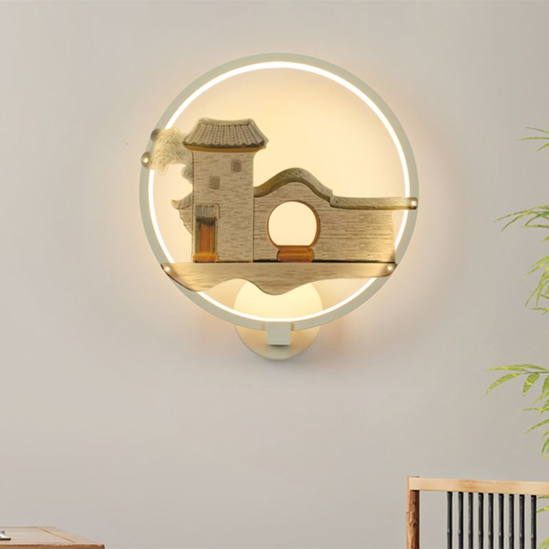 Schwarz/Weiß kreisförmige Hauswandbeleuchtung Asien -LED -Metallwand Wandlampe für Gästezimmer