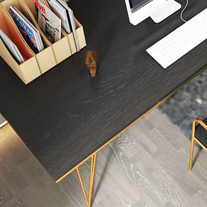 Glam Pine Writing Desk Gold and Black Office Desk for Bedroom