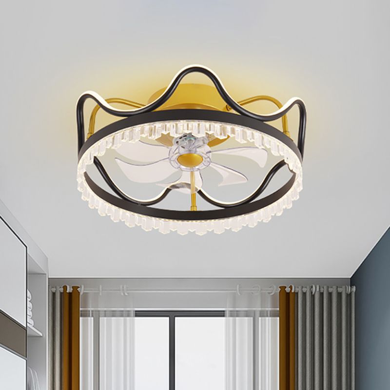 Remote Control Ring Shaped Acrylic Fan Light Minimalist 7-Blade LED Semi Flush Ceiling Light