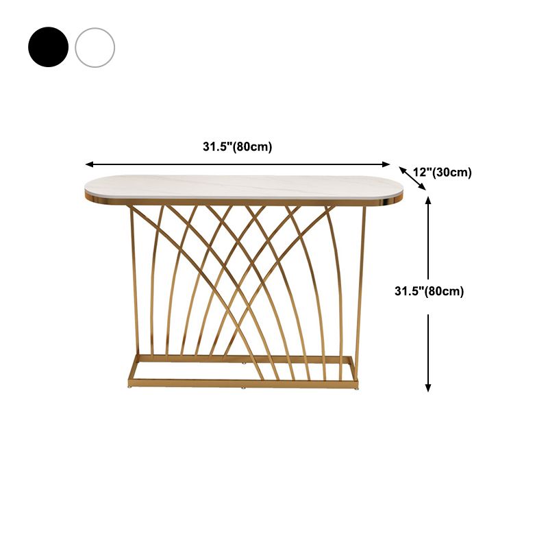 Glam Stone Console Sofa Table Oval Console Accent Table for Hall